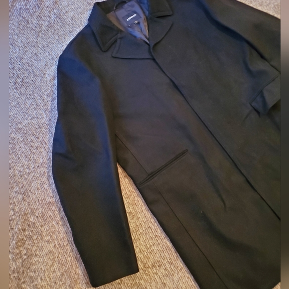 Express Men's Black Wool Blend Top Coat - Picture 3 of 8